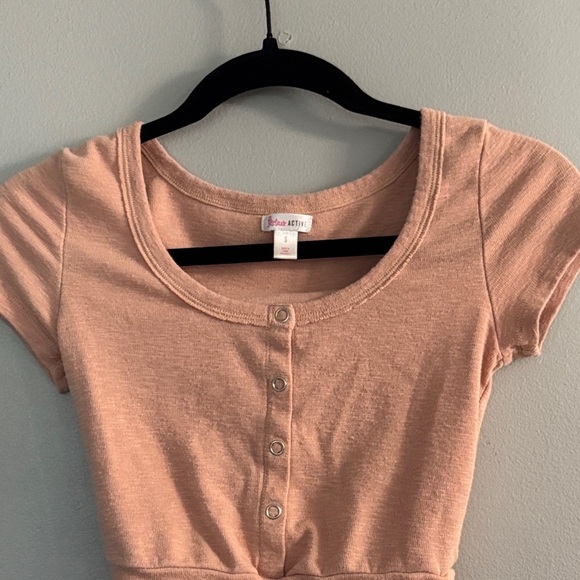 Flirtitude Active Pink Button Crop Top - Picture 2 of 5
